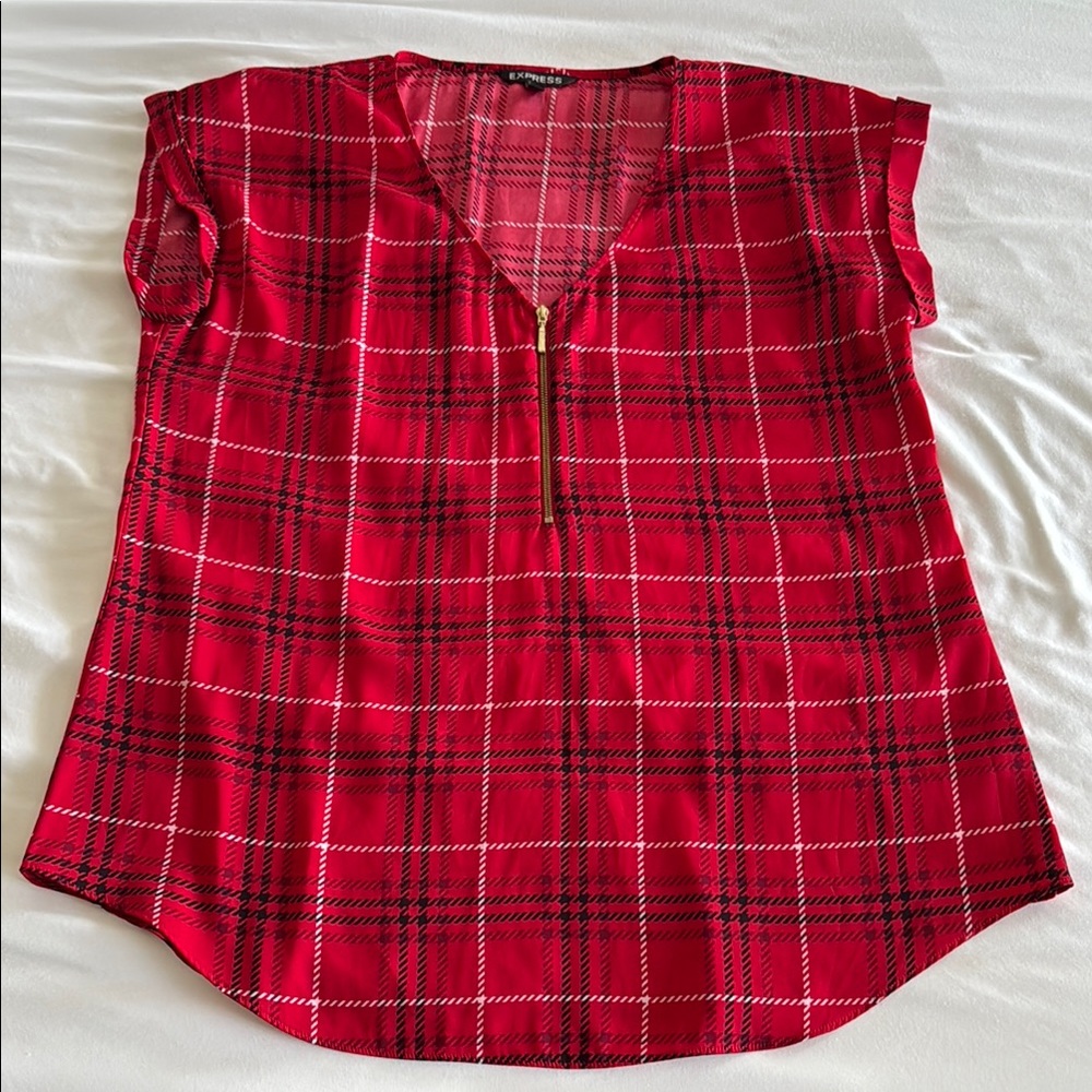 Express Red Cap Sleeve Blouse Relaxed Boxy